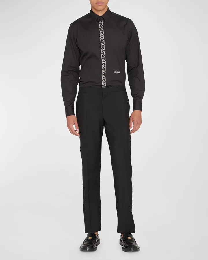 Men's Studded Greca-Placket Tuxedo Shirt
