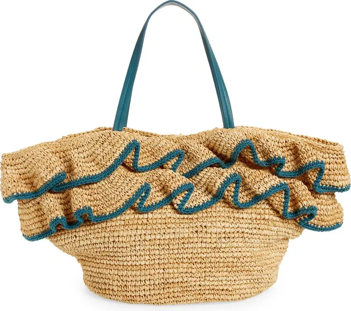Joey Ruffle Raffia Tote