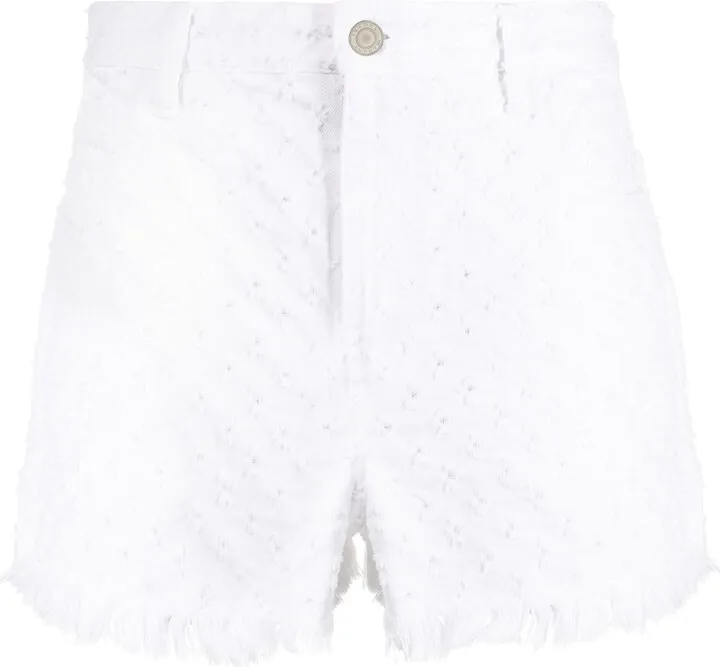 Waffle-Effect Denim Shorts