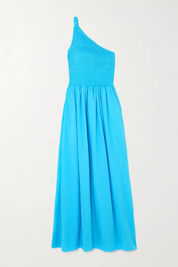 Faithfull The Brand - Khalani One-shoulder Shirred Cotton-voile Midi Dress - Blue