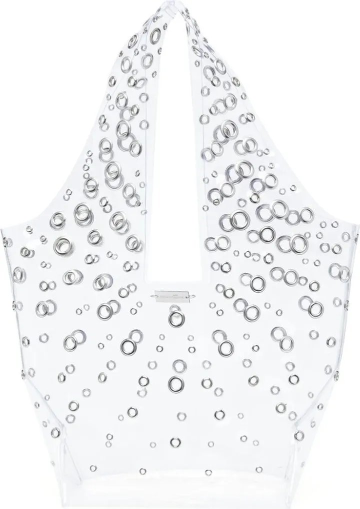 Silver-Tone Eyelet-Embellished Tote Bag