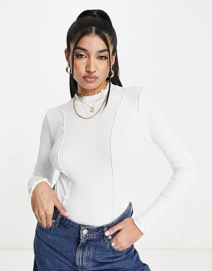 Miss Selfridge lettuce detail bodysuit in ivory