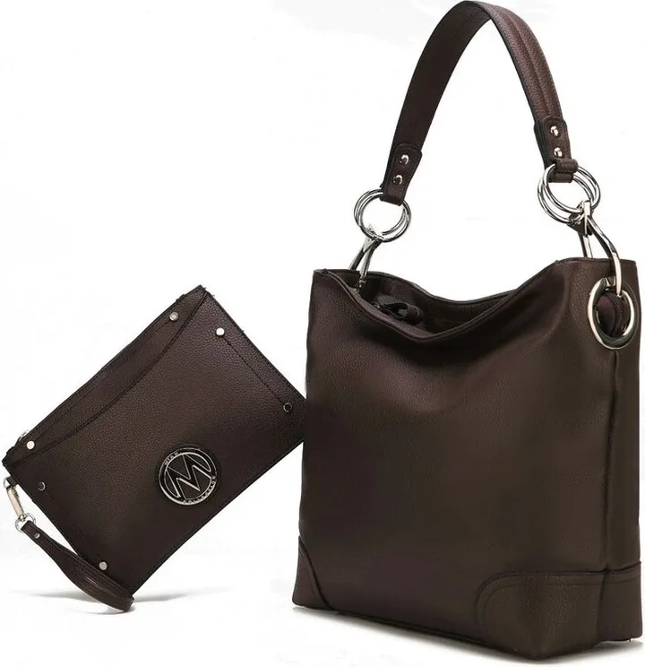 MKF Collection by Mia K Viviana Vegan Leather Women’s Hobo Bag with Wristlet – 2 pieces - Brown