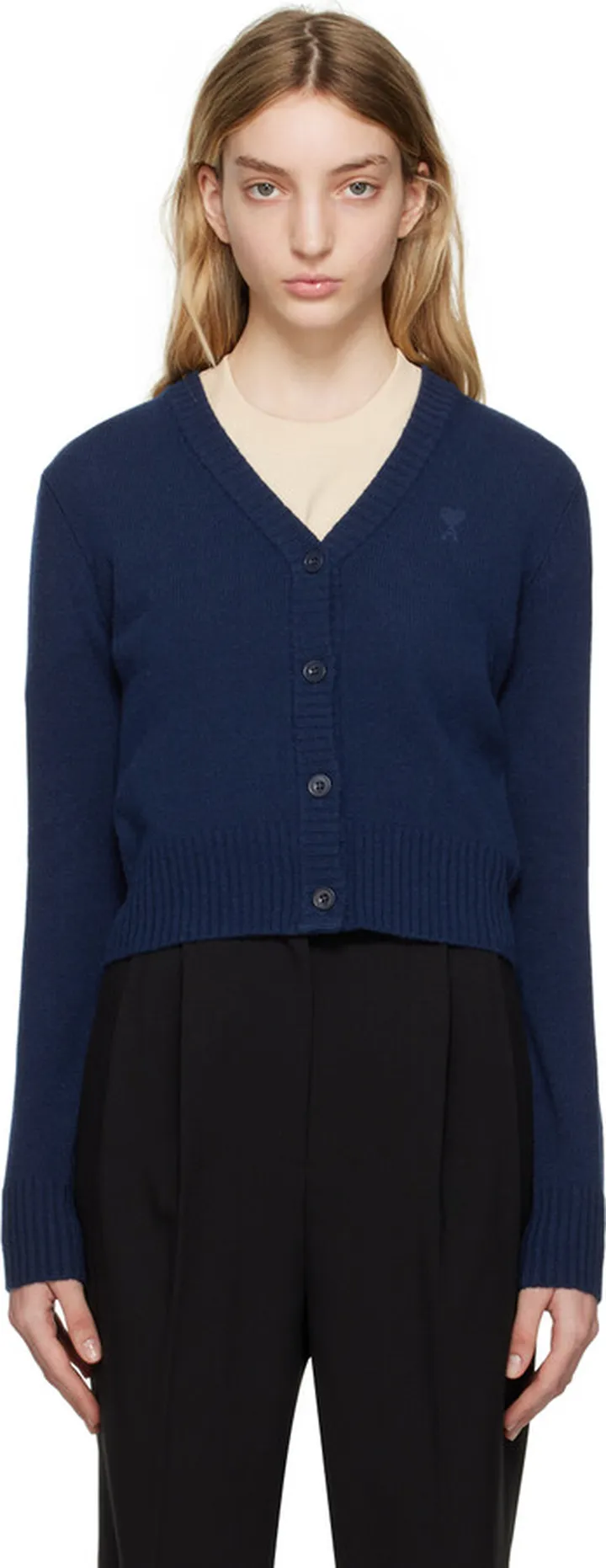 AMI Alexandre Mattiussi SSENSE Exclusive Navy Ami de Cœur Cardigan