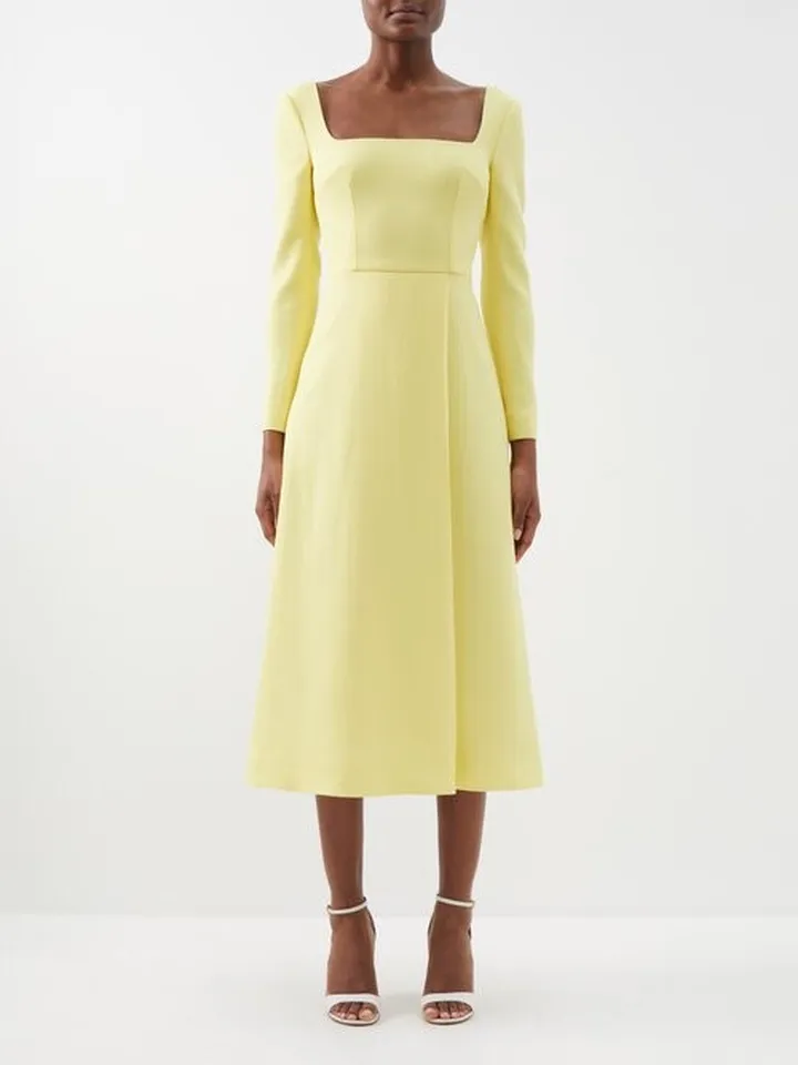Glenda Square-neckline Wool-crepe Midi Dress