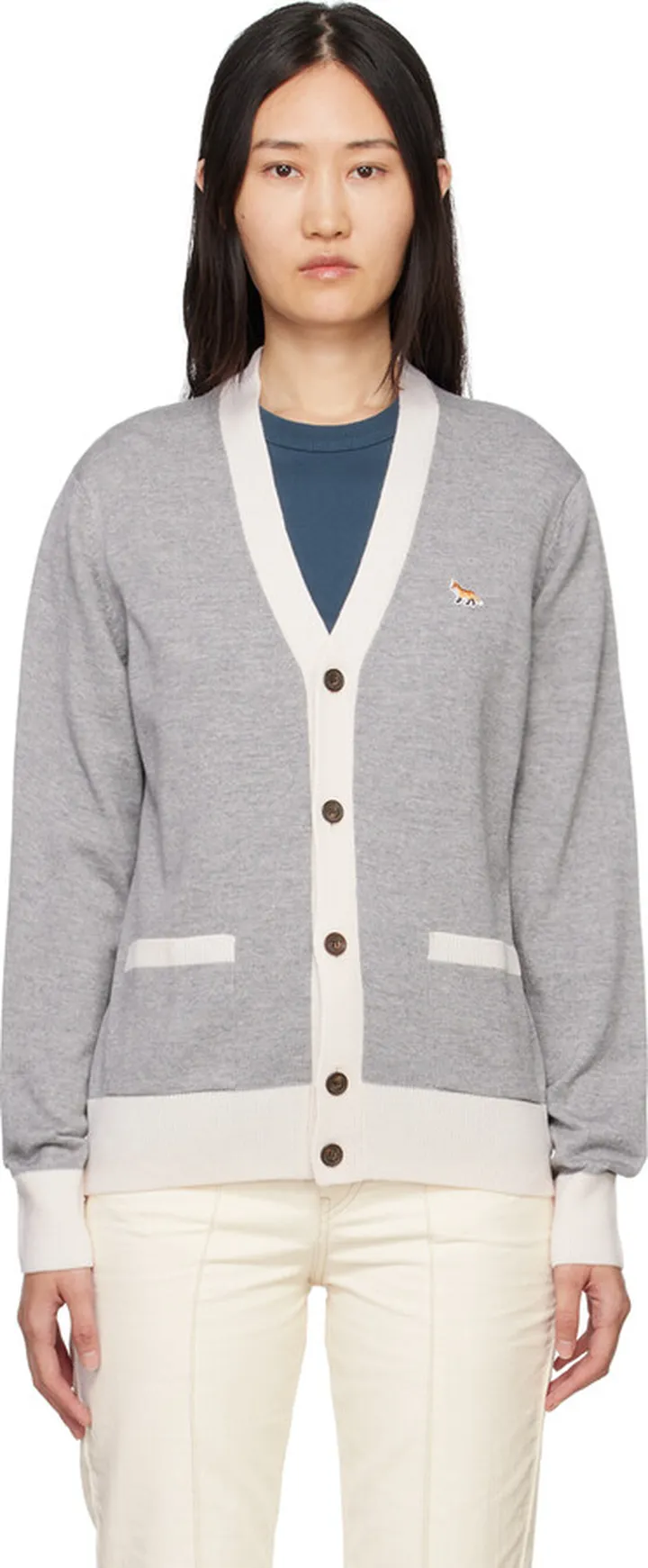 Maison Kitsuné Gray Baby Fox Cardigan