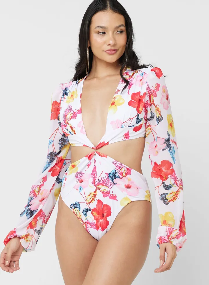 Long Sleeve Printed Swimsuit