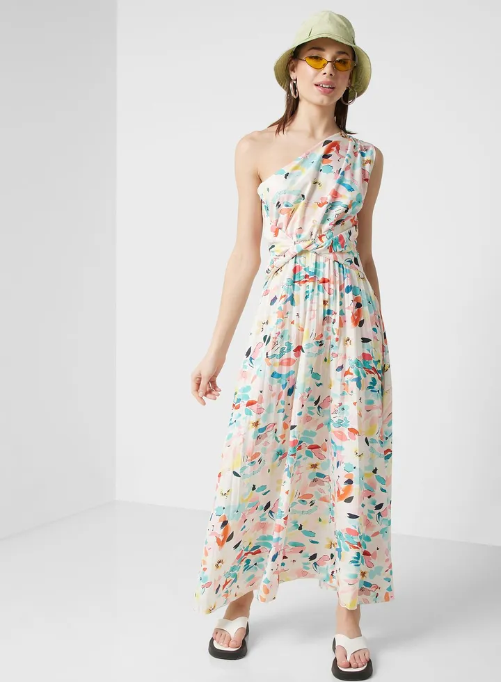 One Shoulder Printed Dress