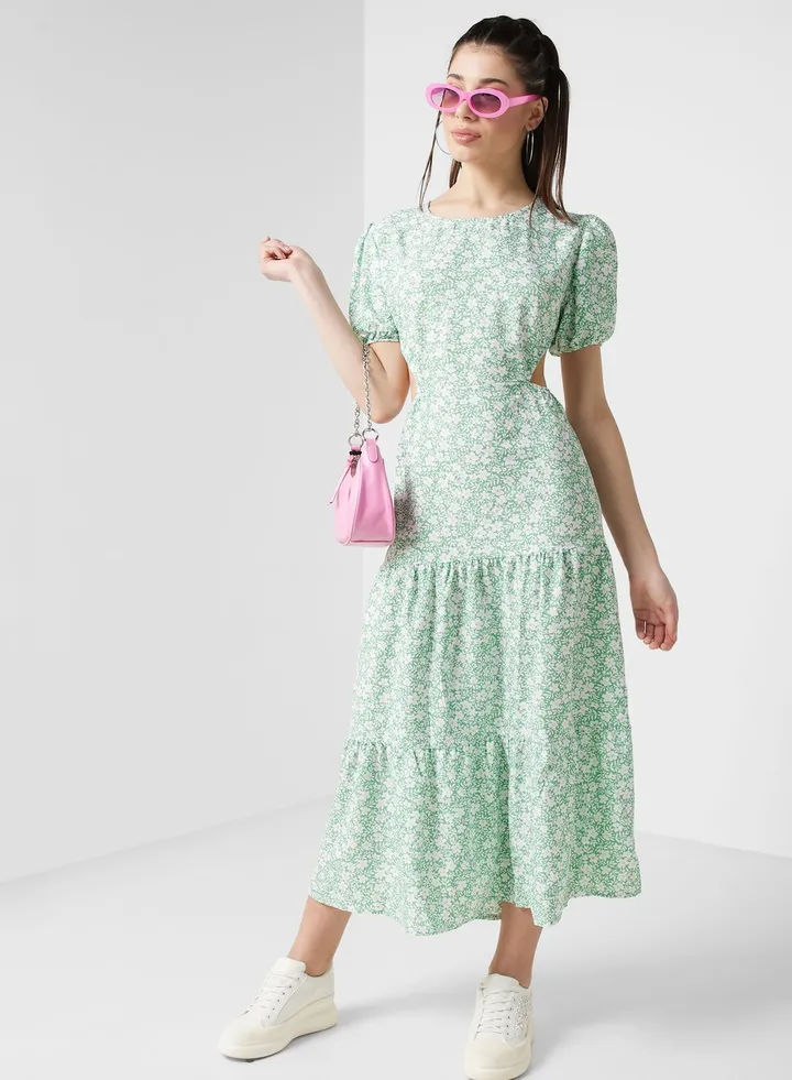 Cutout Back Detail Printed Dress