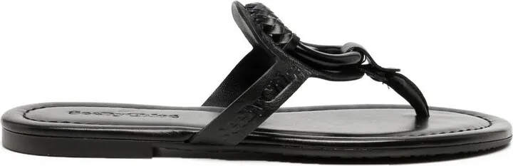 Leather Braided-Detail Flip Flops