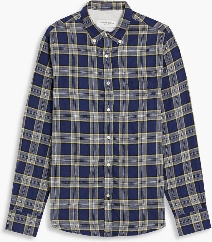 Checked cotton-blend flannel shirt