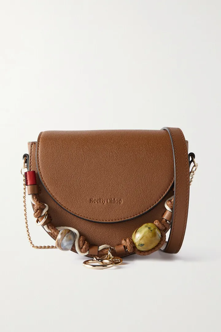 See By Chloé - Mara Embellished Textured-leather Shoulder Bag - Brown