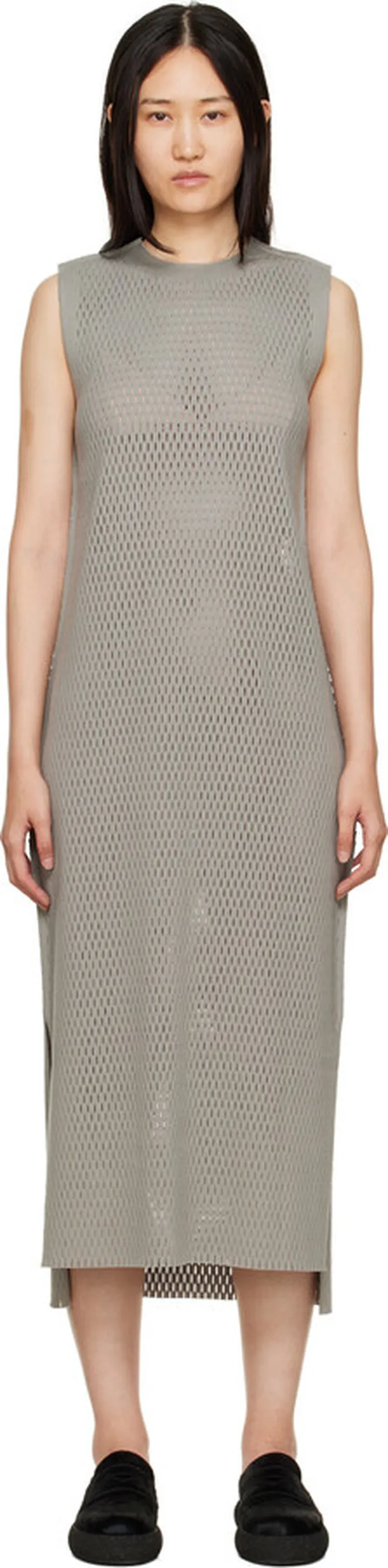 Issey Miyake Gray Seed Mesh AP Midi Dress