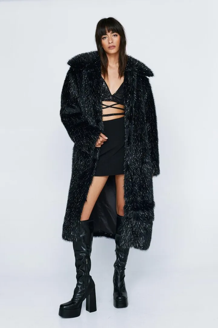 Nasty Gal Womens Premium Glitter Faux Fur Coat