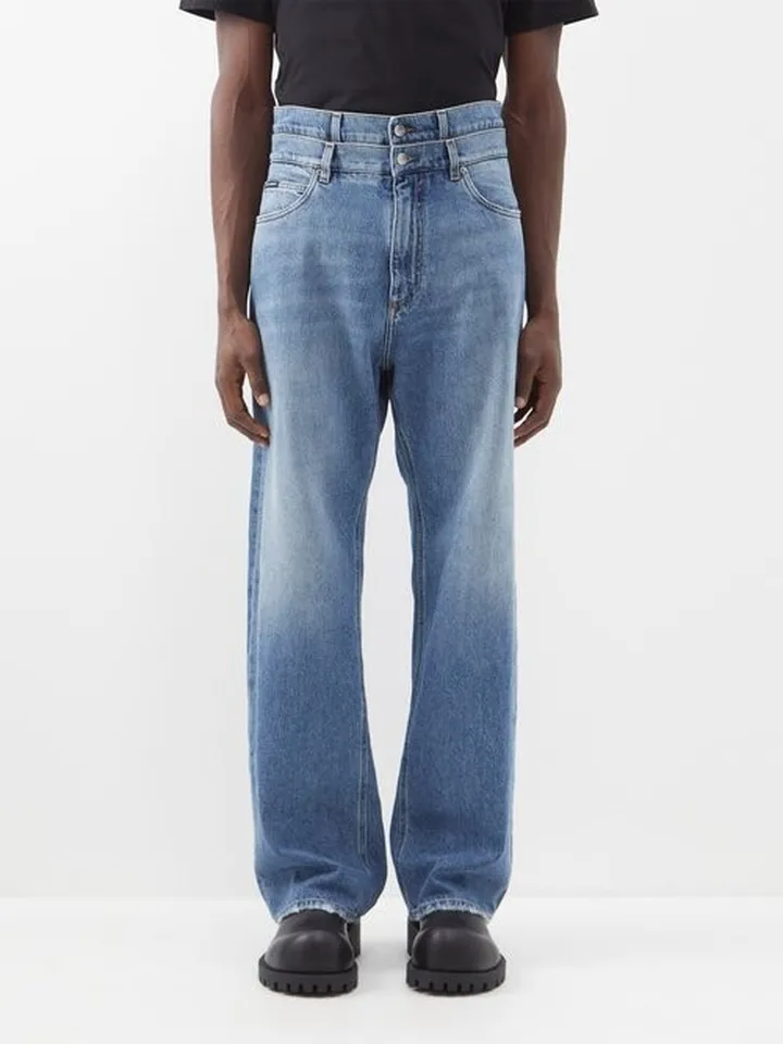 Double-waistband Wide-leg Jeans