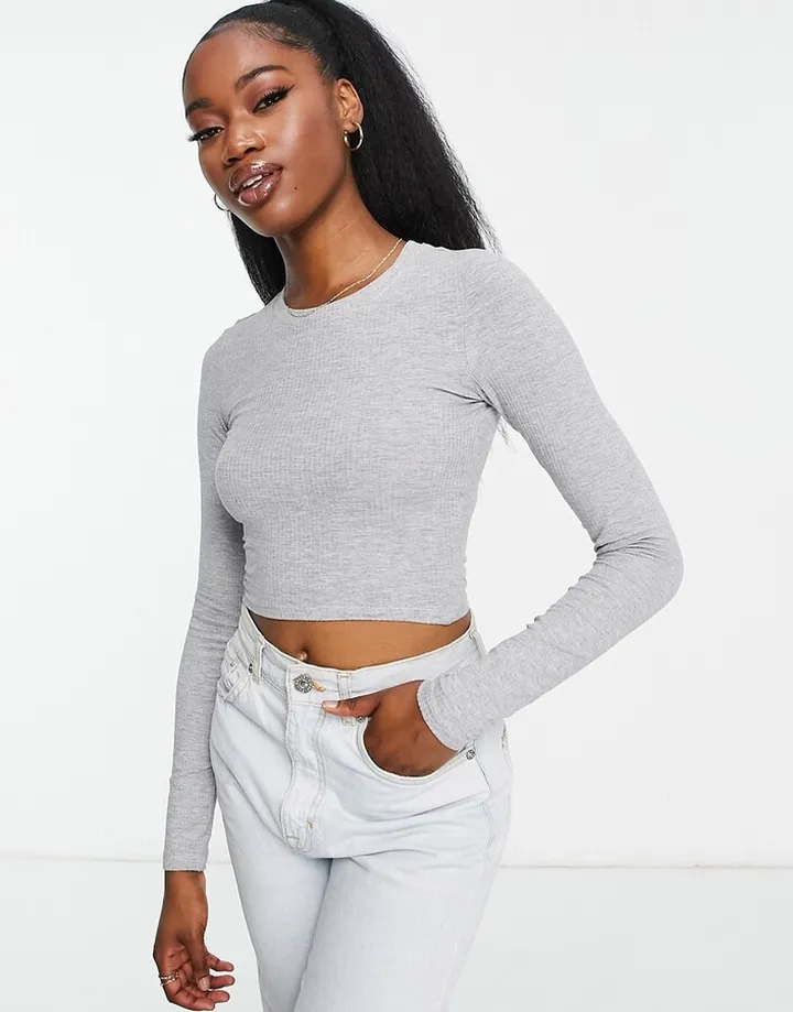 Monki long sleeve top in gray