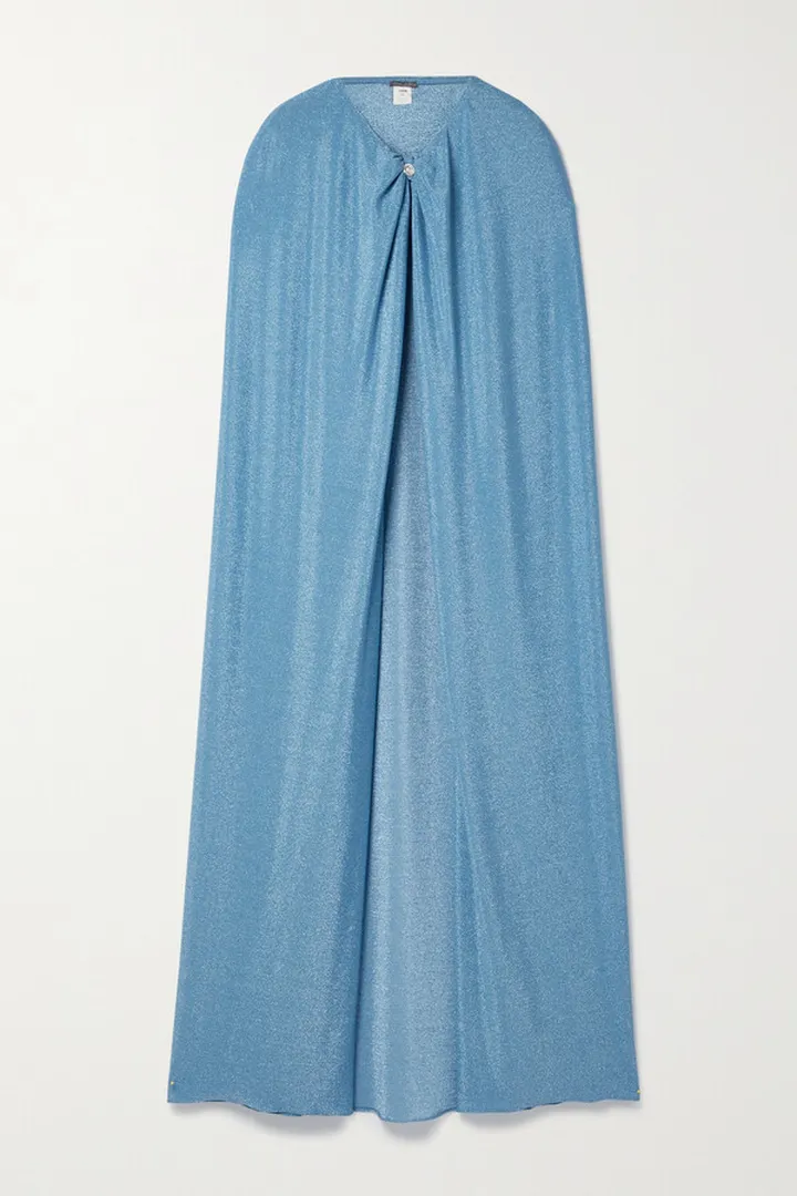 Monique Lhuillier - Crystal-embellished Metallic Stretch-jersey Cape - Blue
