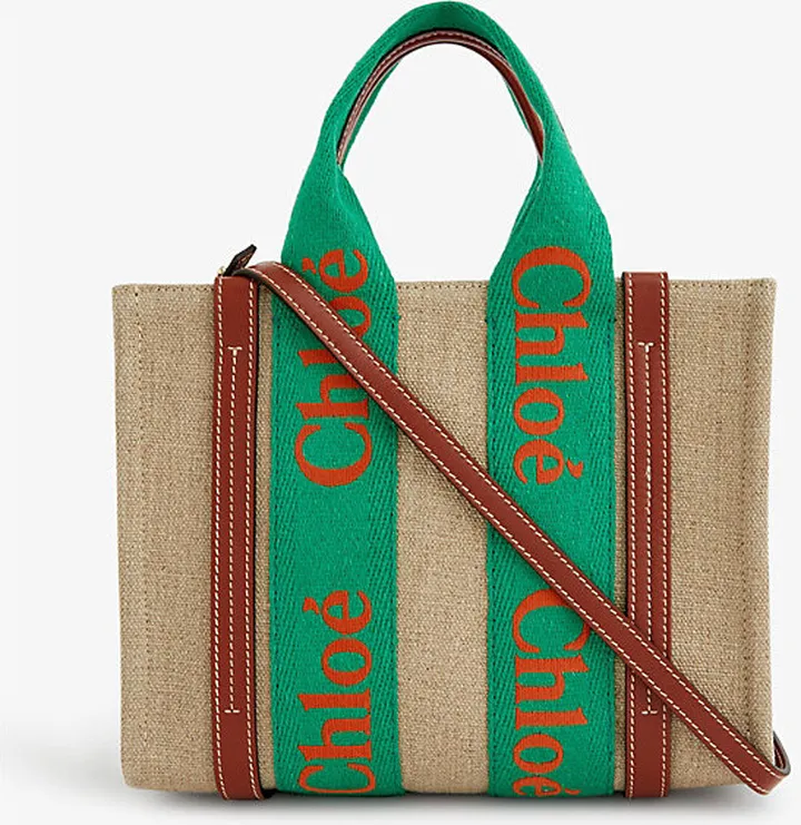 Womens Green - Orange 1 Woody Small Linen Tote bag