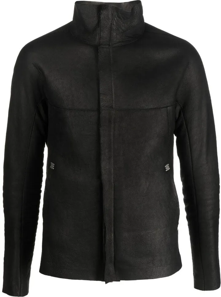 Crinkled Zip-Up Leather Jacket