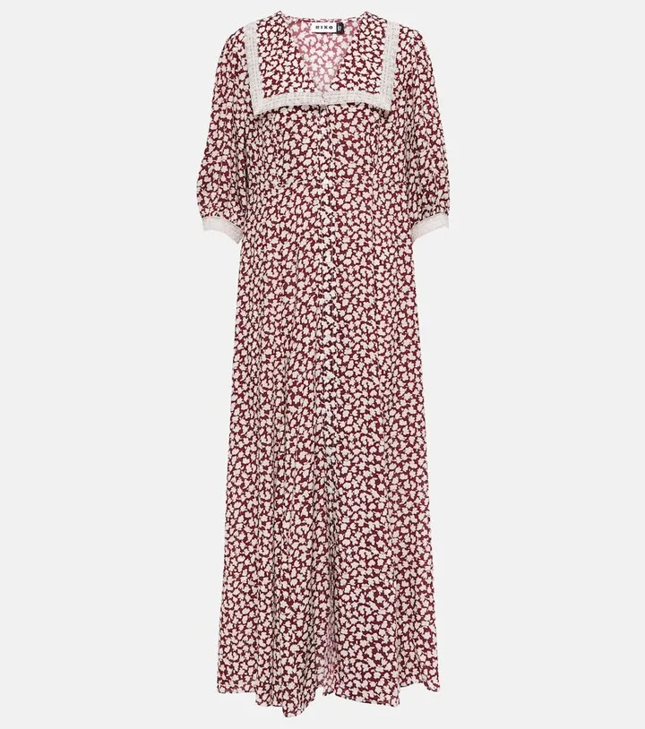 Lace-trimmed floral midi dress