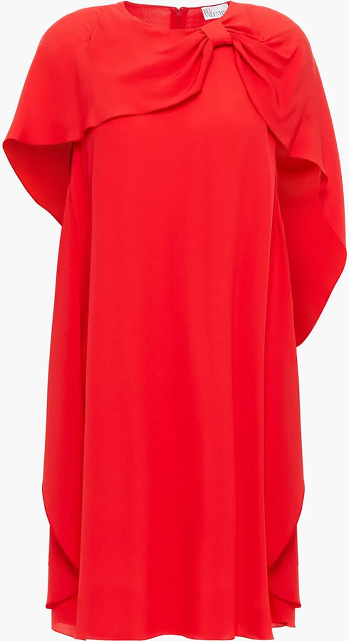 Cape-effect knotted crepe de chine mini dress