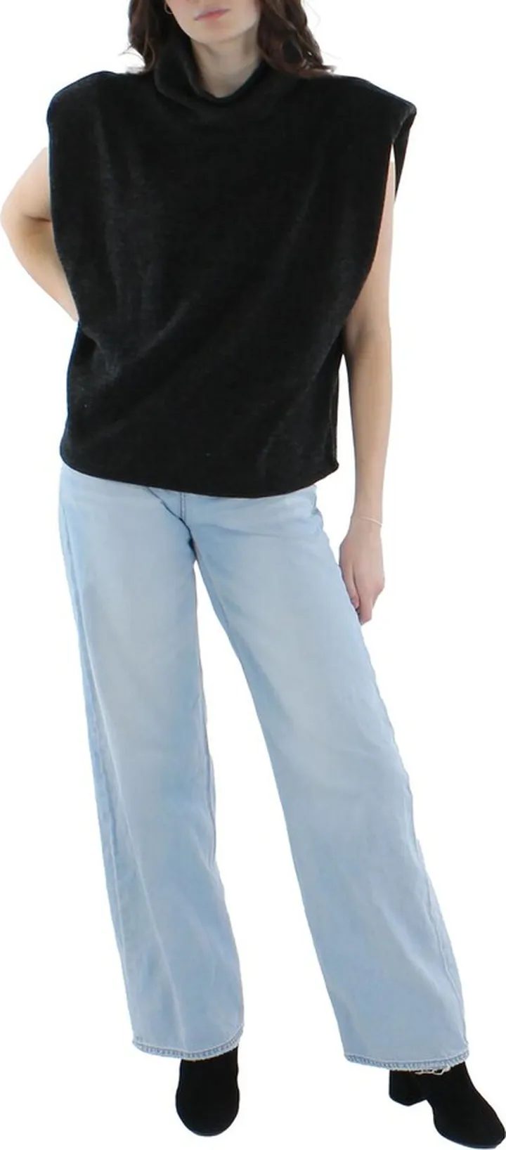 Womens Ribbed Knit Turtleneck Tank Top