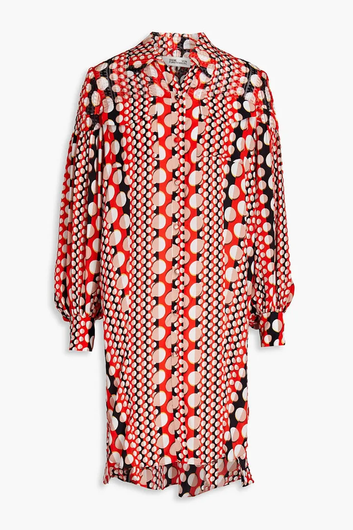 Fil coupé-paneled printed crepe de chine mini shirt dress