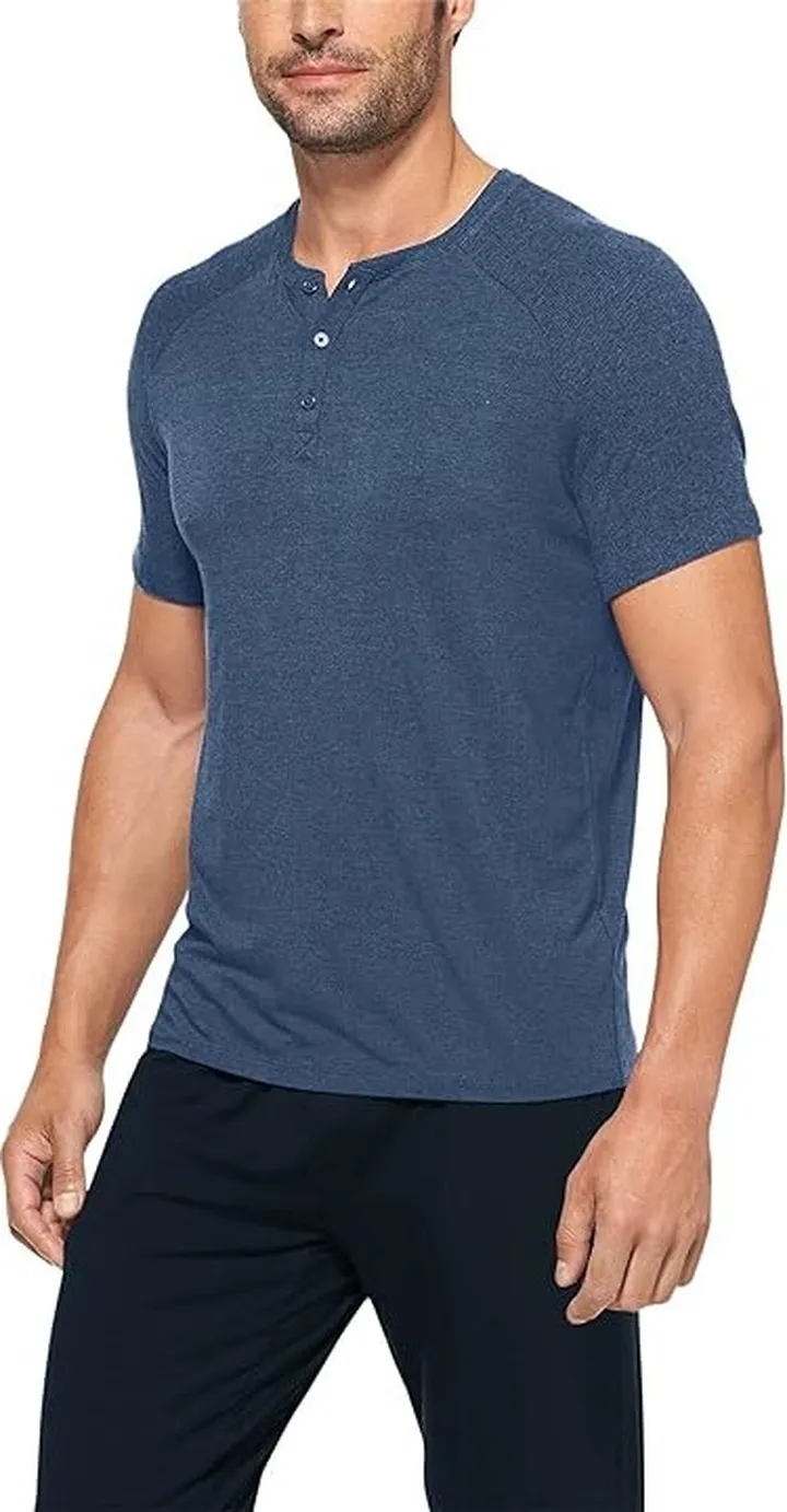 Tommy John Lounge Short Sleeve Henley (Dress Blues Heather) Men's Pajama