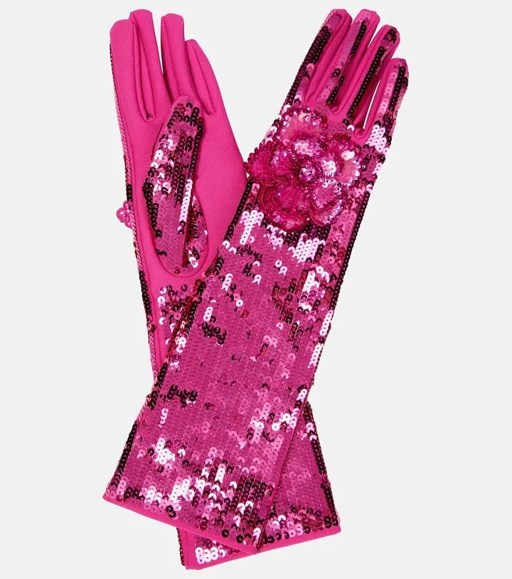 Floral sequined gloves