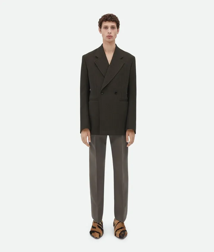 Curved Sleeves Melange Wool Jacket