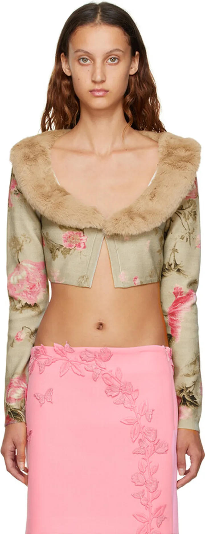 Blumarine Beige Floral Print Cardigan