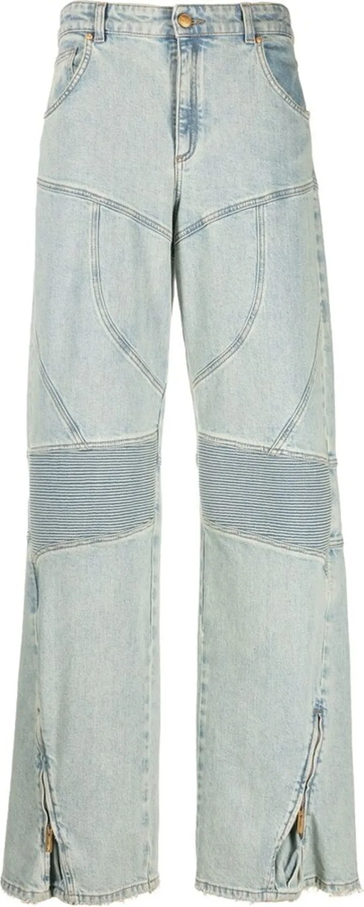 Blue Panelled Wide-Leg Jeans