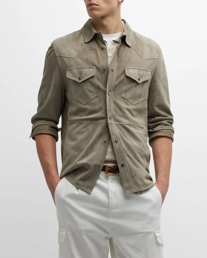 Men's Western Suede Shirt Jacket