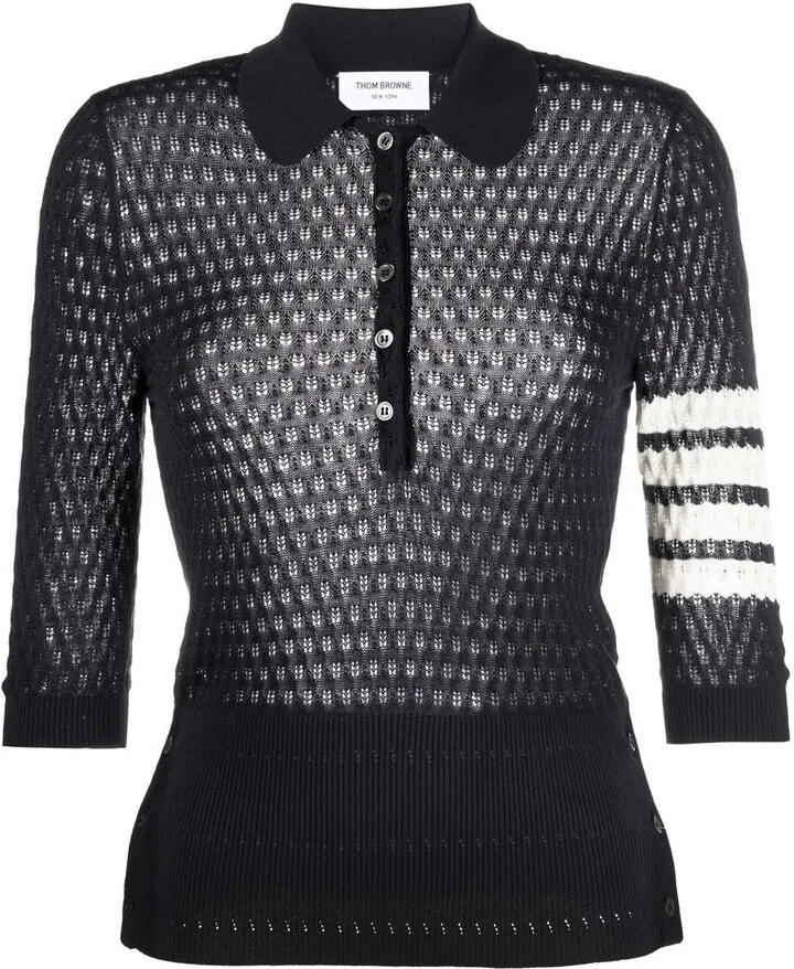 4-Bar pointelle-knit polo shirt