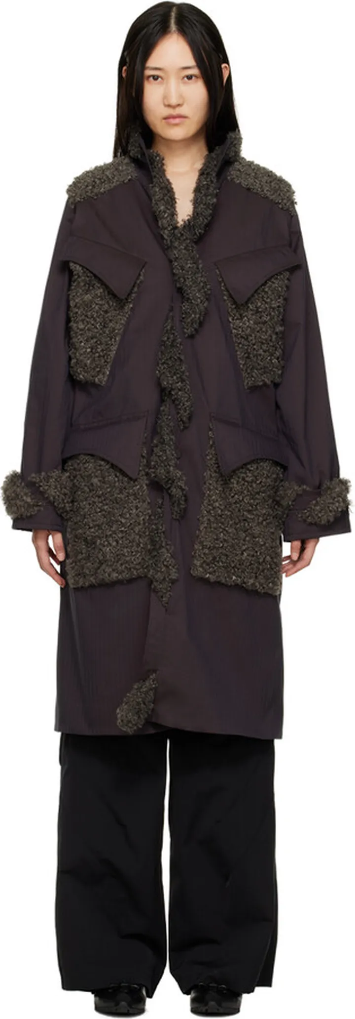 Kiko Kostadinov Gray Faux-Fur Coat