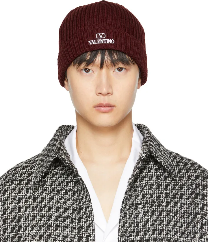 Valentino Garavani Burgundy Logo Beanie