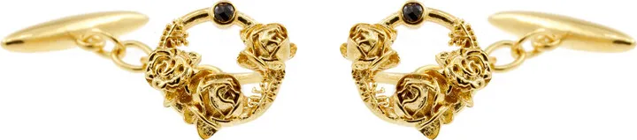 Lee Renee - Black Diamond Rose Halo Cufflinks Gold