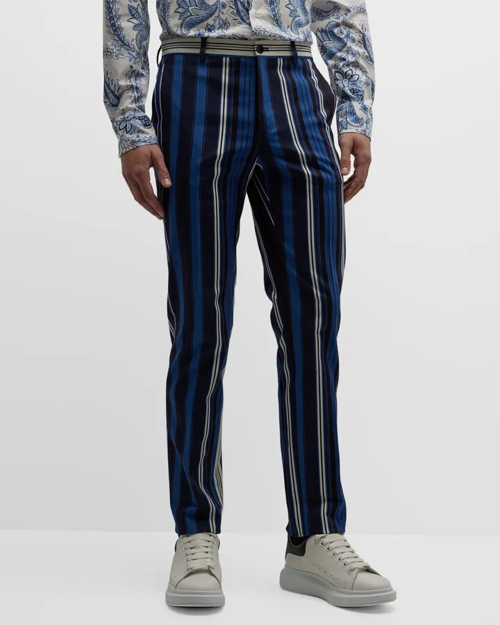 Men's Striped Stretch Cotton Dress Pants