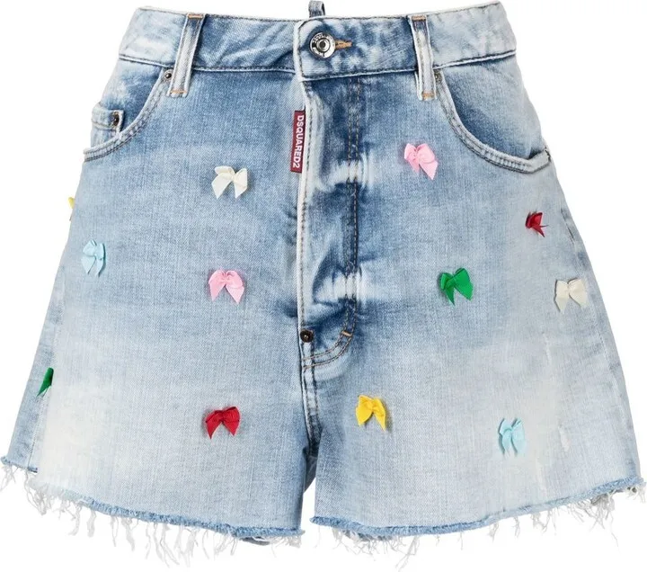 Baggy bow-detail denim skirt