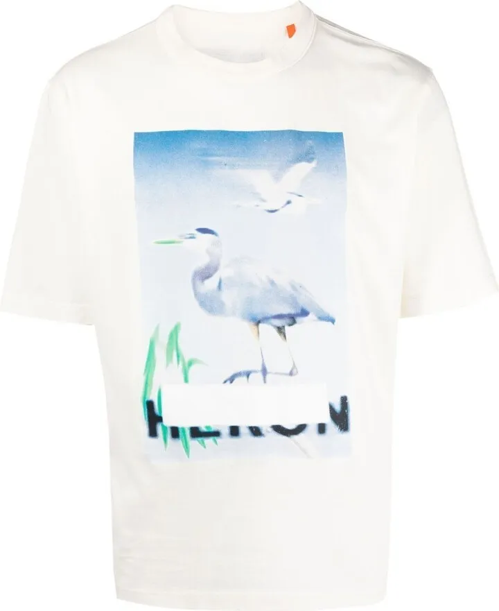White Censored Heron Print T-Shirt
