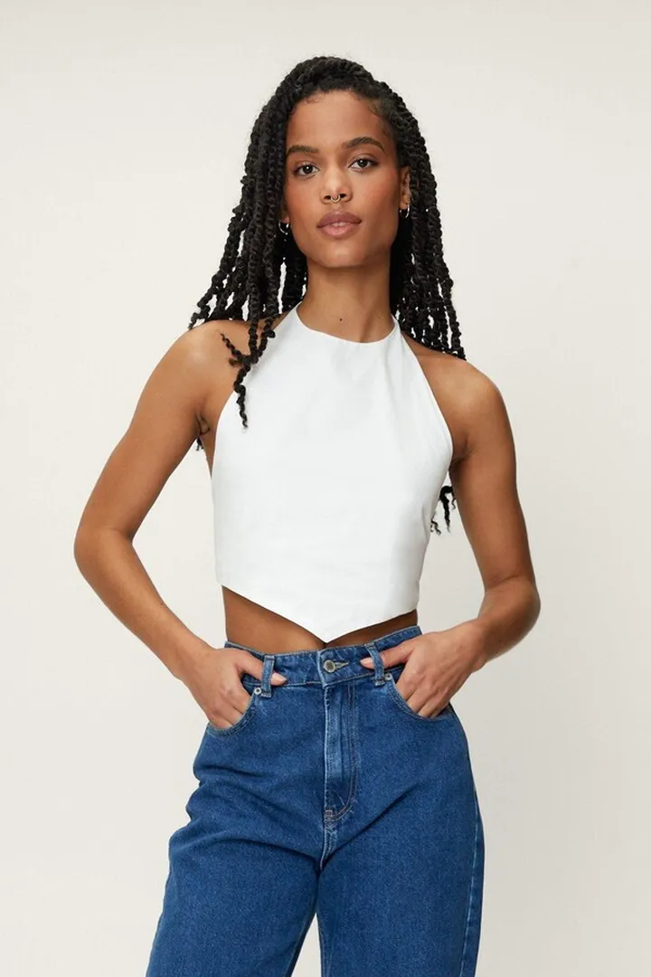 Nasty Gal Womens Petite Poplin Handkerchief Halterneck Cami Top