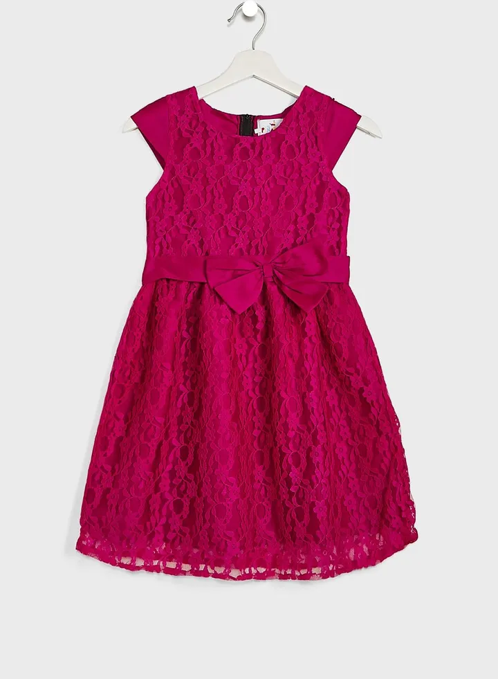 Girls Evening Wear Net Dress With Bow Detailing