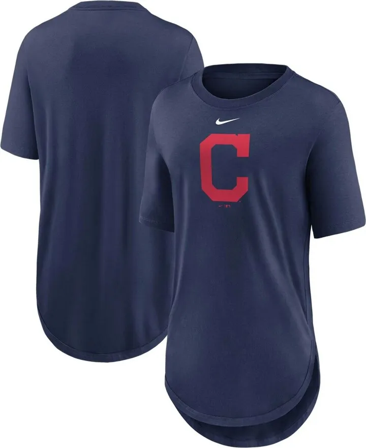 Women's Navy Cleveland Indians Mascot Outline Weekend Tri-Blend T-shirt