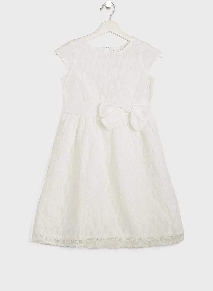 Girls Evening Wear Net Dress With Bow Detailing