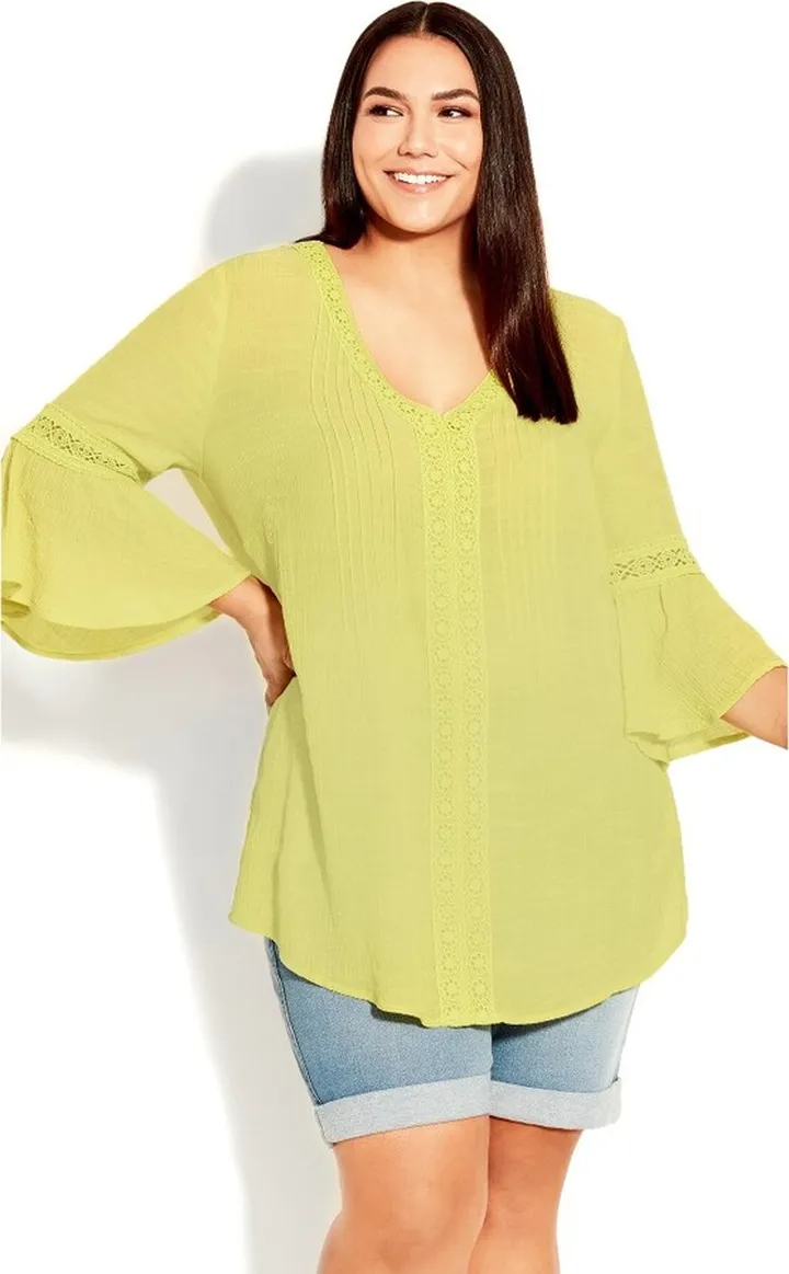 AVENUE | Women's Plus Size Pleat Lace Tunic - citrus - 18W