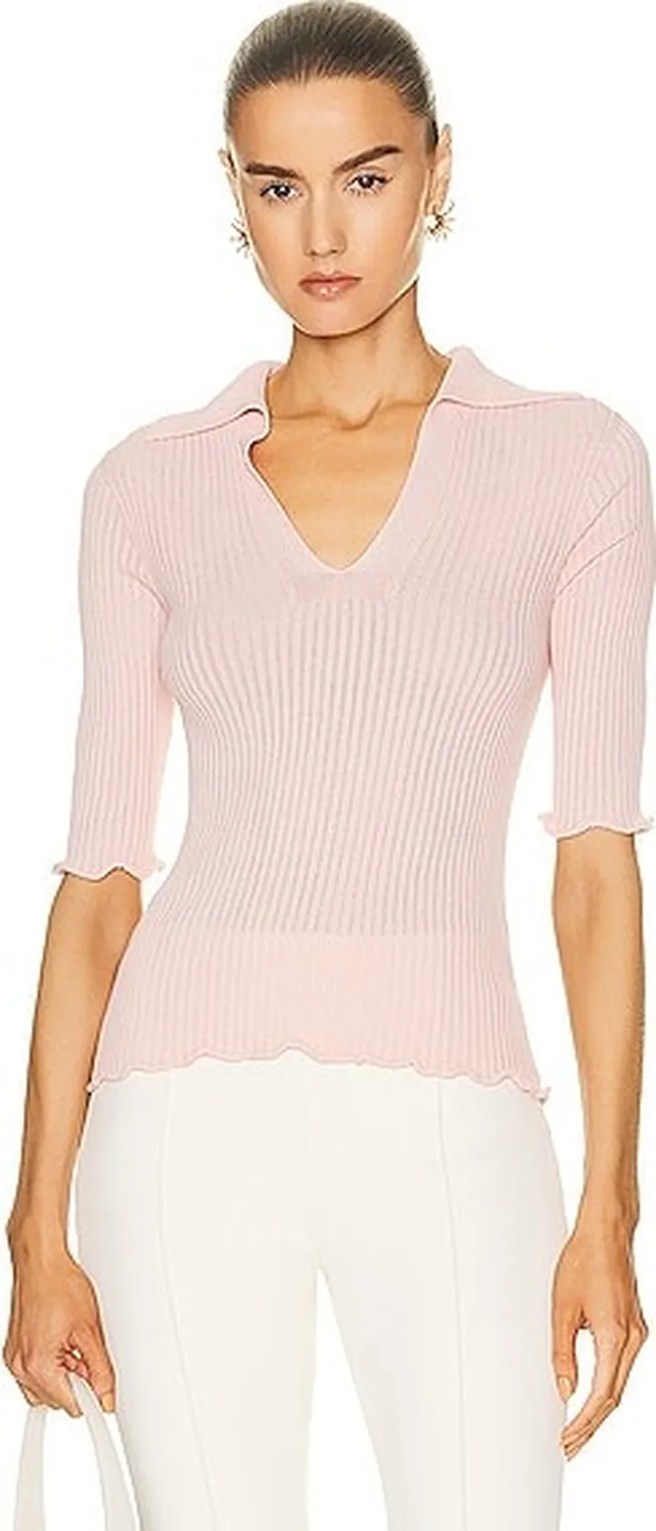 Rosetta Getty V-neck Polo T-shirt in Pink
