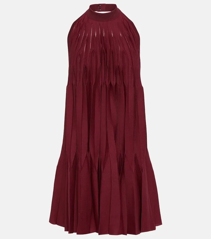 Pleated silk-blend halterneck minidress
