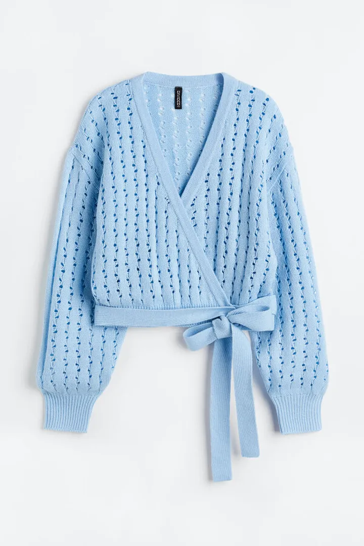 Hole-knit Wrapover Cardigan