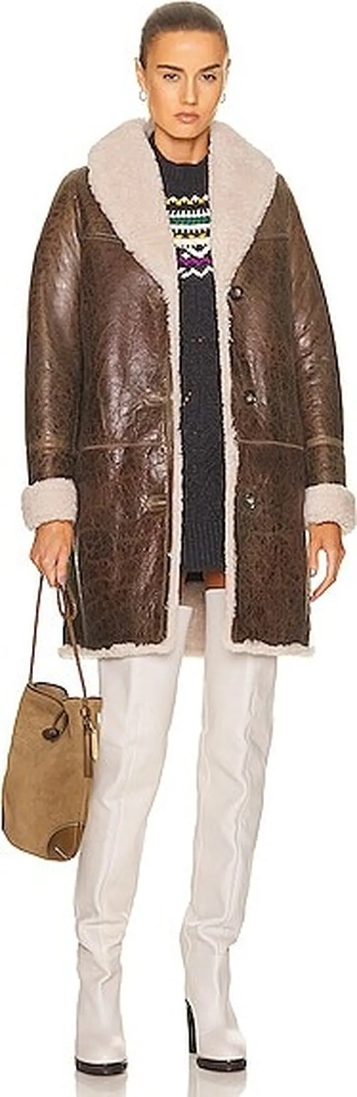 Yves Salomon x Meteo Vintage Merino Lambskin Coat in Brown