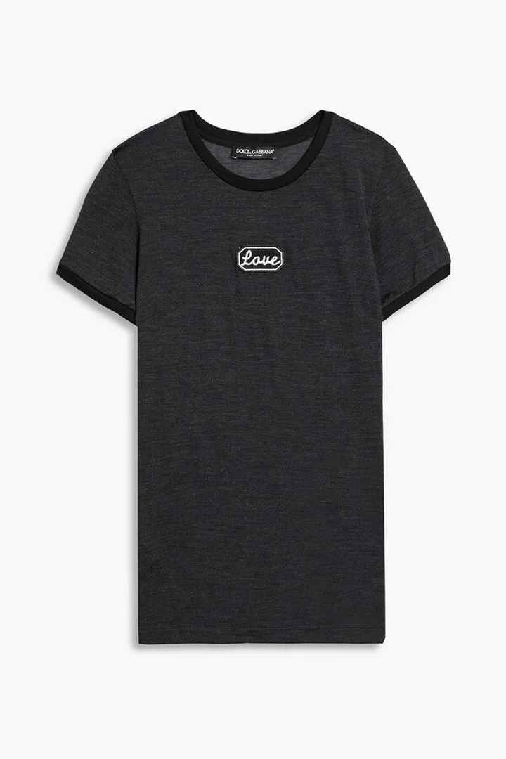 Appliquéd silk and wool-blend jersey T-shirt